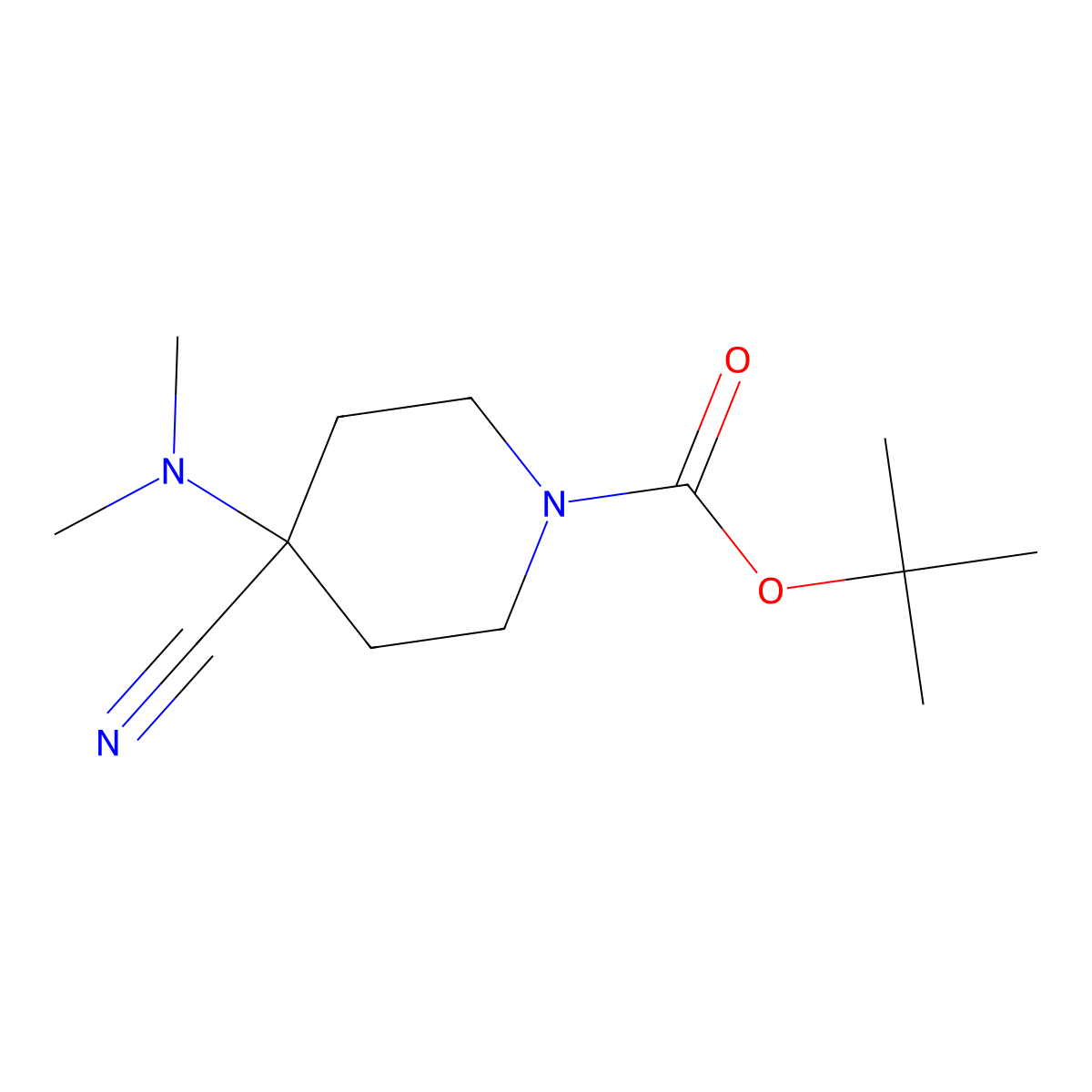 Tert-butyl 4-cyano-4-(dimethylamino)piperidine-1-carboxylate molecular structure, CAS 849928-27-4
