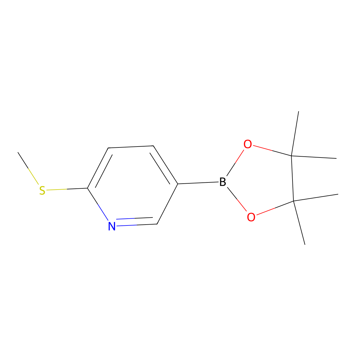 2-(Methylsulfanyl)-5-(4,4,5,5-tetramethyl-1,3,2-dioxaborolan-2-yl)pyridine molecular structure, CAS 849934-89-0