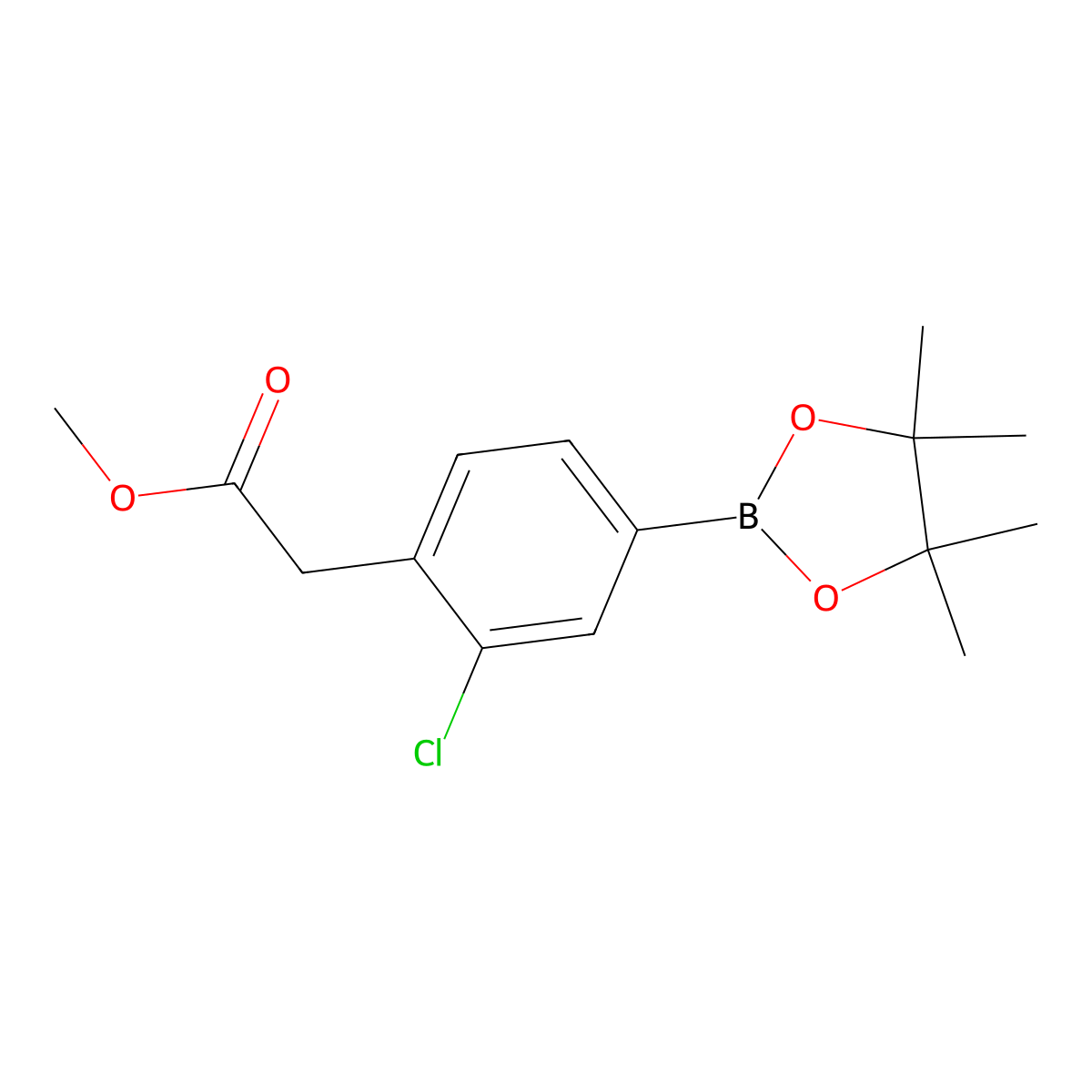 Methyl 2-(2-chloro-4-(4,4,5,5-tetramethyl-1,3,2-dioxaborolan-2-yl)phenyl)acetate molecular structure, CAS 849934-95-8