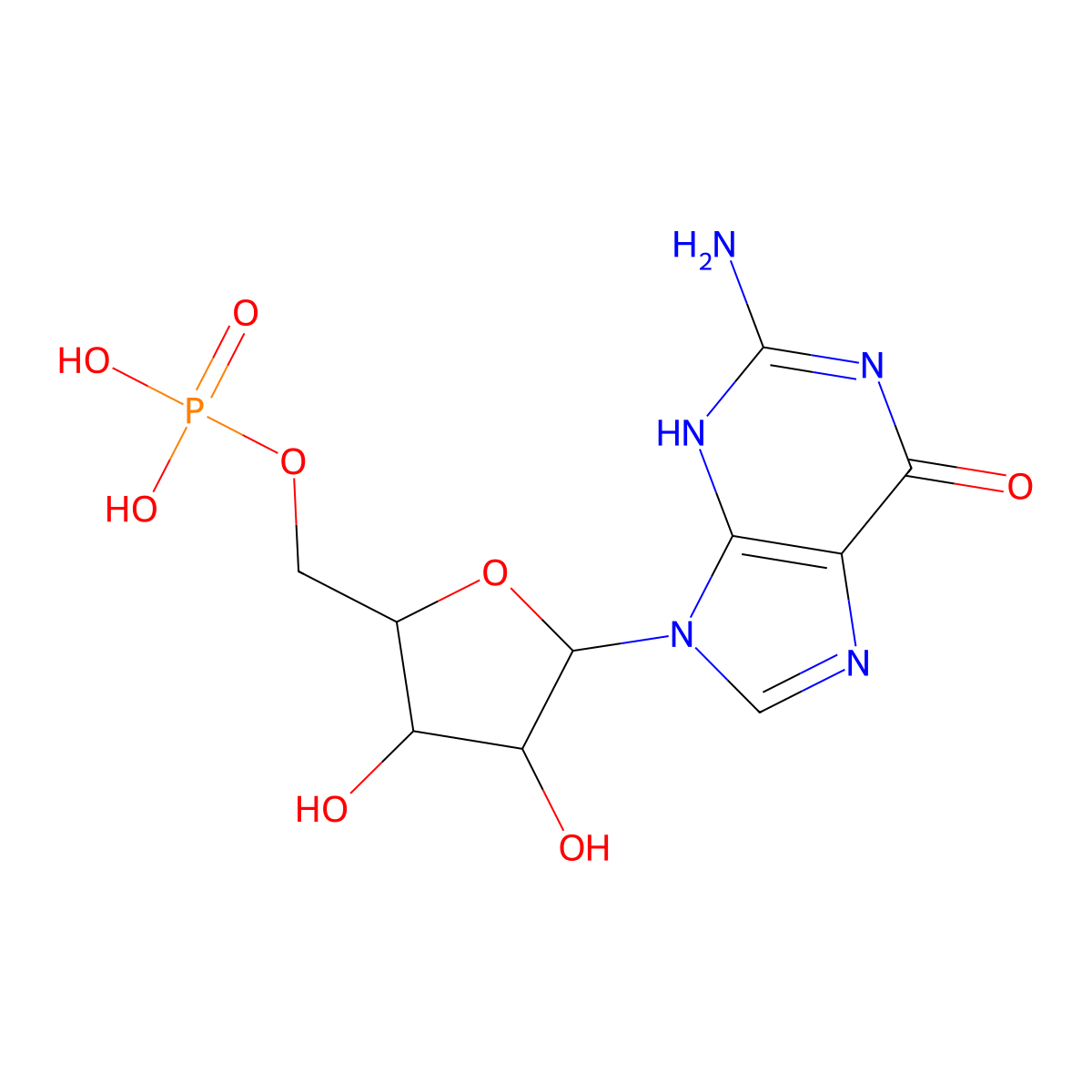 [(2R,3S,4R,5R)-5-(2-amino-6-oxo-3H-purin-9-yl)-3,4-dihydroxyoxolan-2-yl]methyl dihydrogen phosphate molecular structure, CAS 85-32-5
