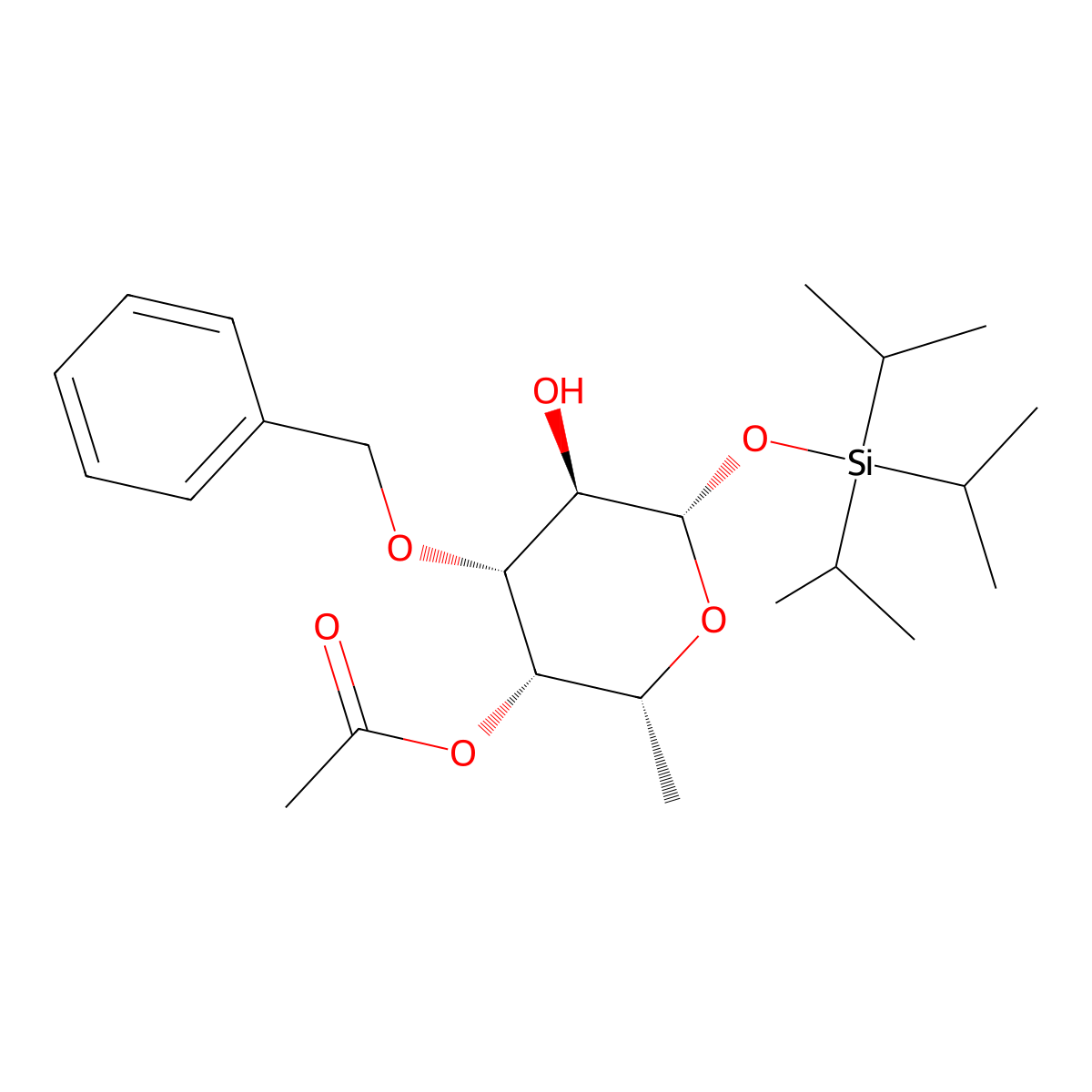 (2R,3S,4R,5R,6S)-4-(benzyloxy)-5-hydroxy-2-methyl-6-[(triisopropylsilyl)oxy]oxan-3-yl acetate molecular structure, CAS 850004-32-9