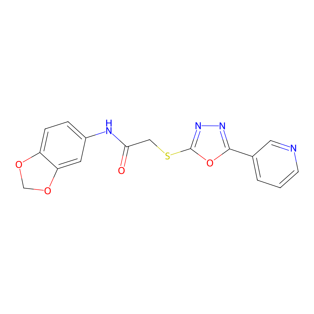 N-(2H-1,3-benzodioxol-5-yl)-2-{[5-(pyridin-3-yl)-1,3,4-oxadiazol-2-yl]sulfanyl}acetamide molecular structure, CAS 850018-70-1