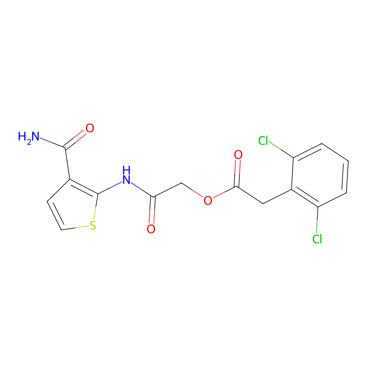2-((3-Carbamoylthiophen-2-yl)amino)-2-oxoethyl 2-(2,6-dichlorophenyl)acetate molecular structure, CAS 850019-35-1