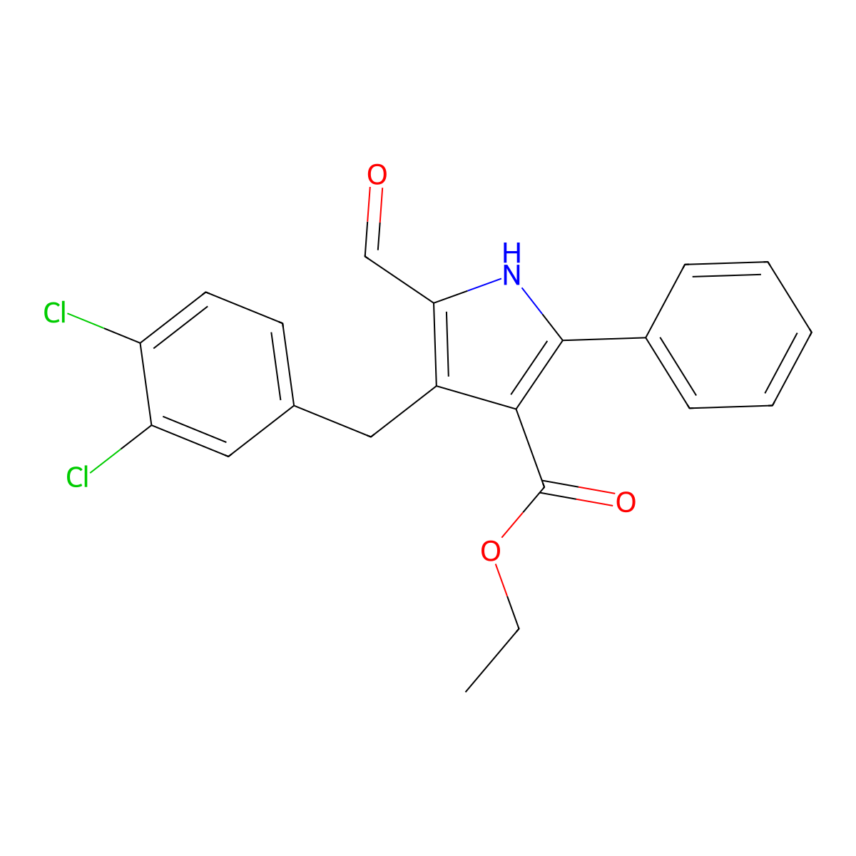 ethyl 4-(3,4-dichlorobenzyl)-5-formyl-2-phenyl-1H-pyrrole-3-carboxylate molecular structure, CAS 850020-77-8