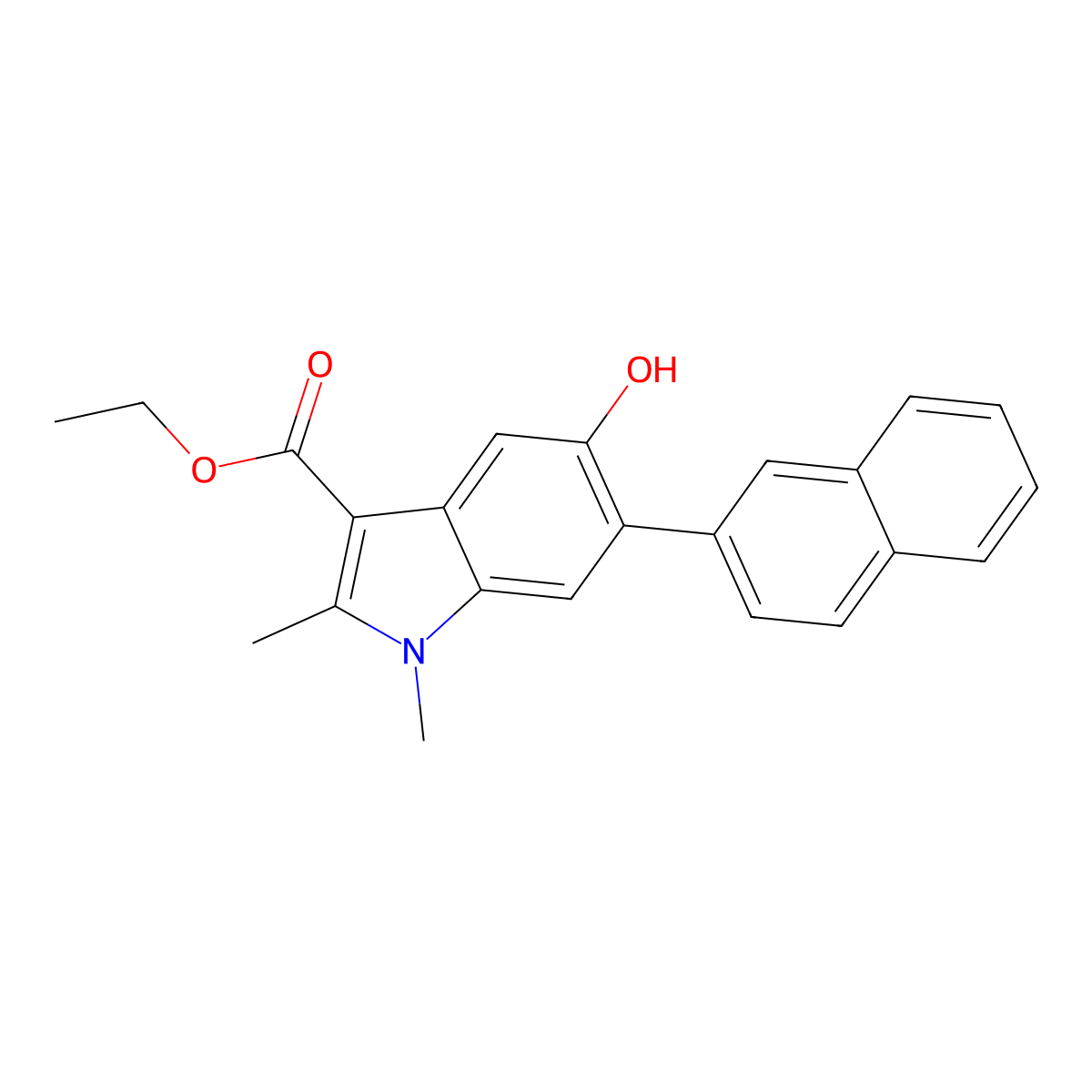 ethyl 5-hydroxy-1,2-dimethyl-6-(naphthalen-2-yl)-1H-indole-3-carboxylate molecular structure, CAS 850020-78-9