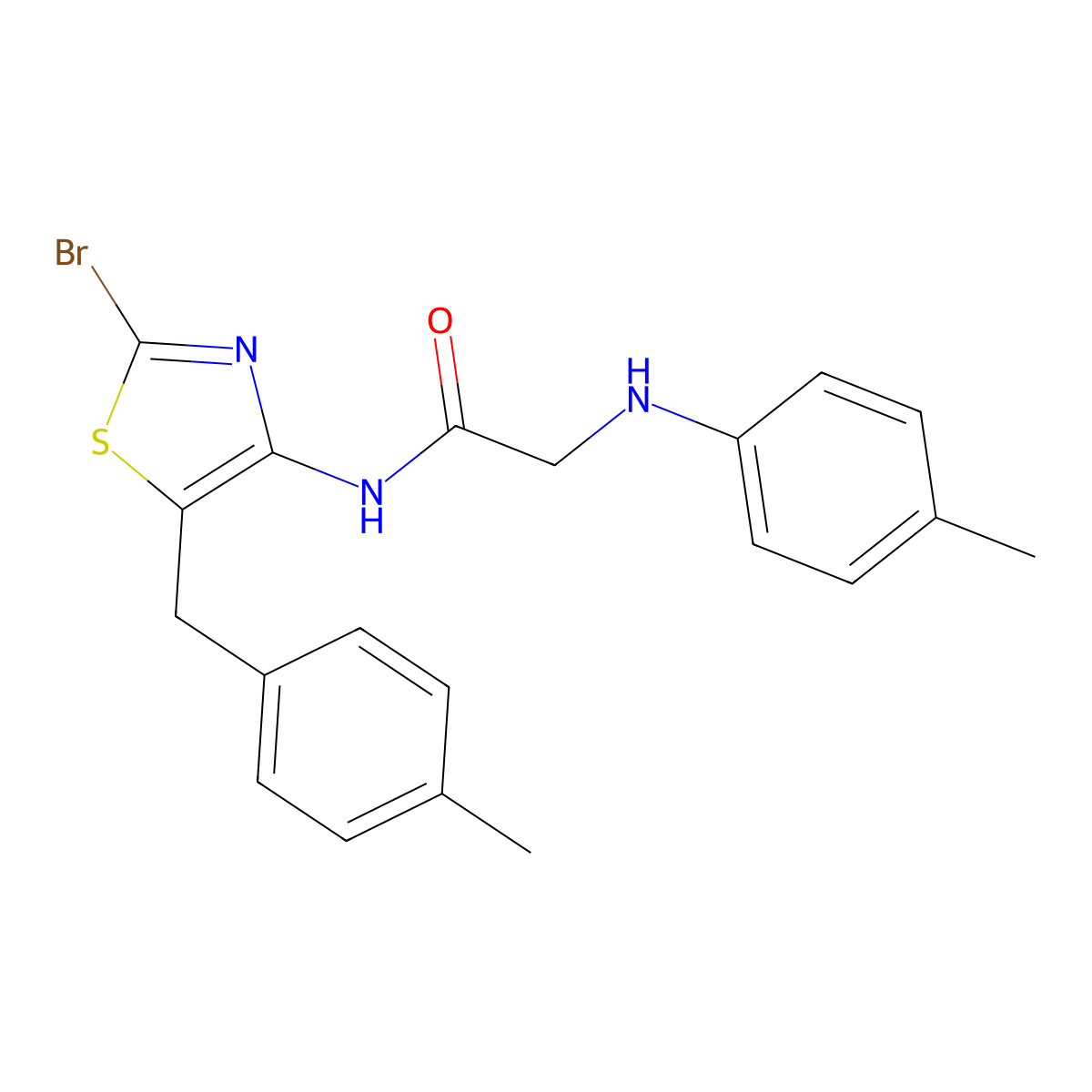 N-{2-bromo-5-[(4-methylphenyl)methyl]-1,3-thiazol-4-yl}-2-[(4-methylphenyl)amino]acetamide molecular structure, CAS 850020-84-7