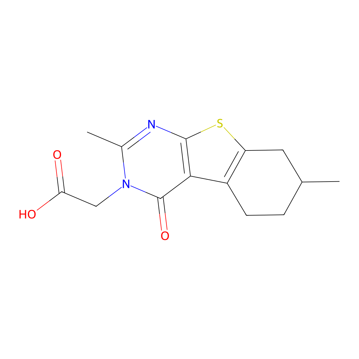 2-(2,7-Dimethyl-4-oxo-5,6,7,8-tetrahydrobenzo[4,5]thieno[2,3-d]pyrimidin-3(4h)-yl)acetic acid molecular structure, CAS 850021-33-9