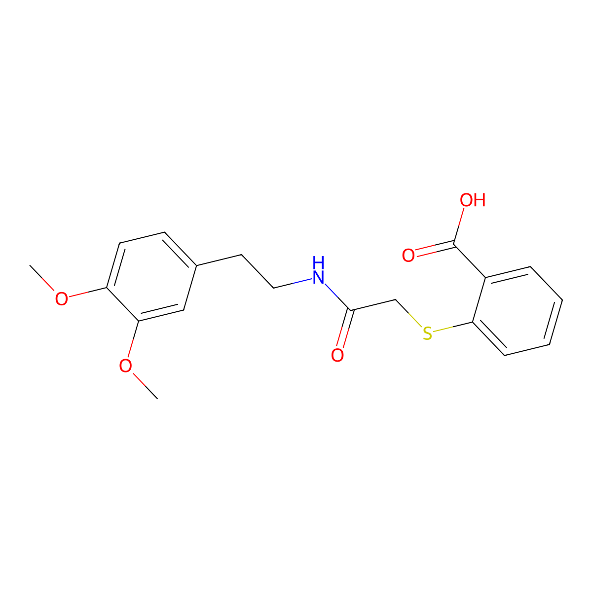 2-[({[2-(3,4-Dimethoxyphenyl)ethyl]carbamoyl}methyl)sulfanyl]benzoic acid molecular structure, CAS 850021-36-2