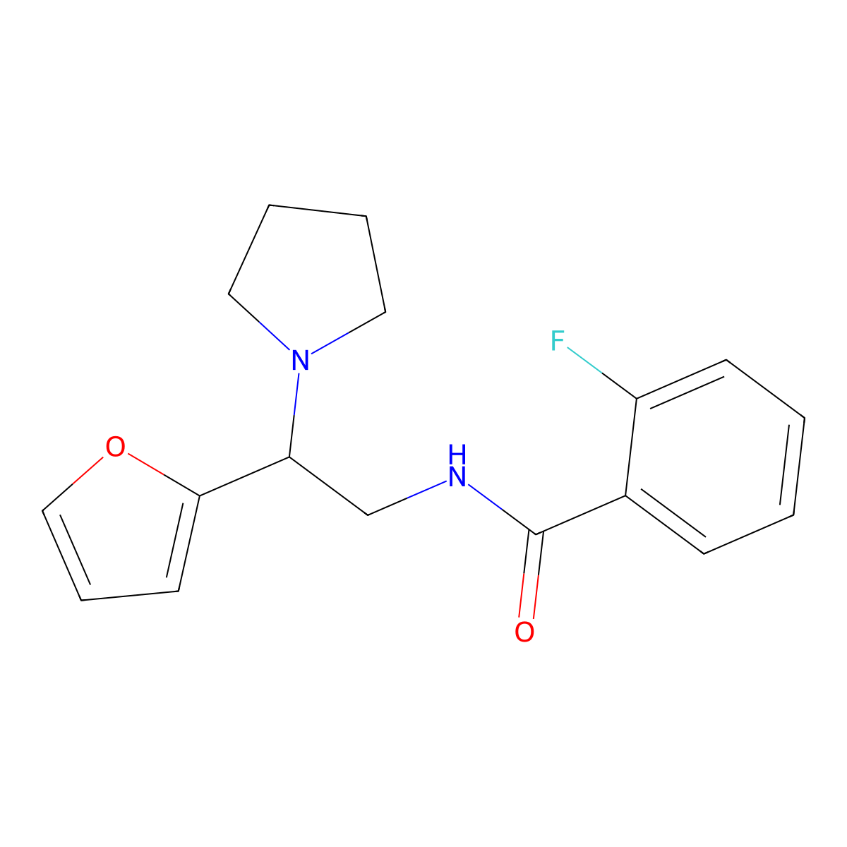 2-fluoro-N-[2-(furan-2-yl)-2-(pyrrolidin-1-yl)ethyl]benzamide molecular structure, CAS 850024-23-6
