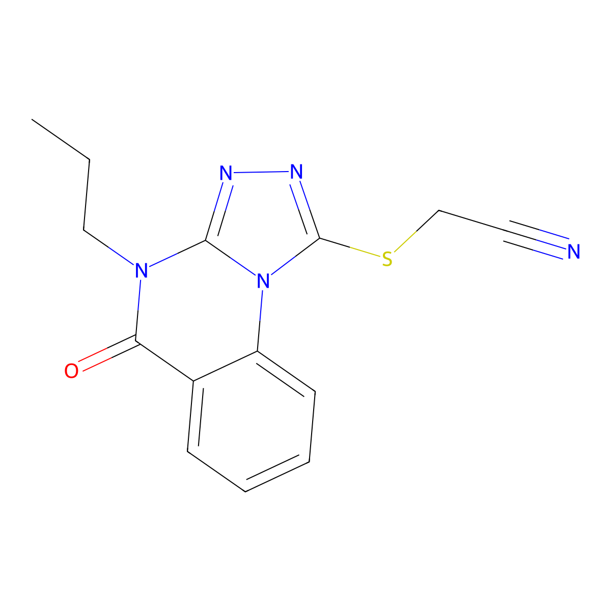 2-({5-oxo-4-propyl-4H,5H-[1,2,4]triazolo[4,3-a]quinazolin-1-yl}sulfanyl)acetonitrile molecular structure, CAS 850032-29-0