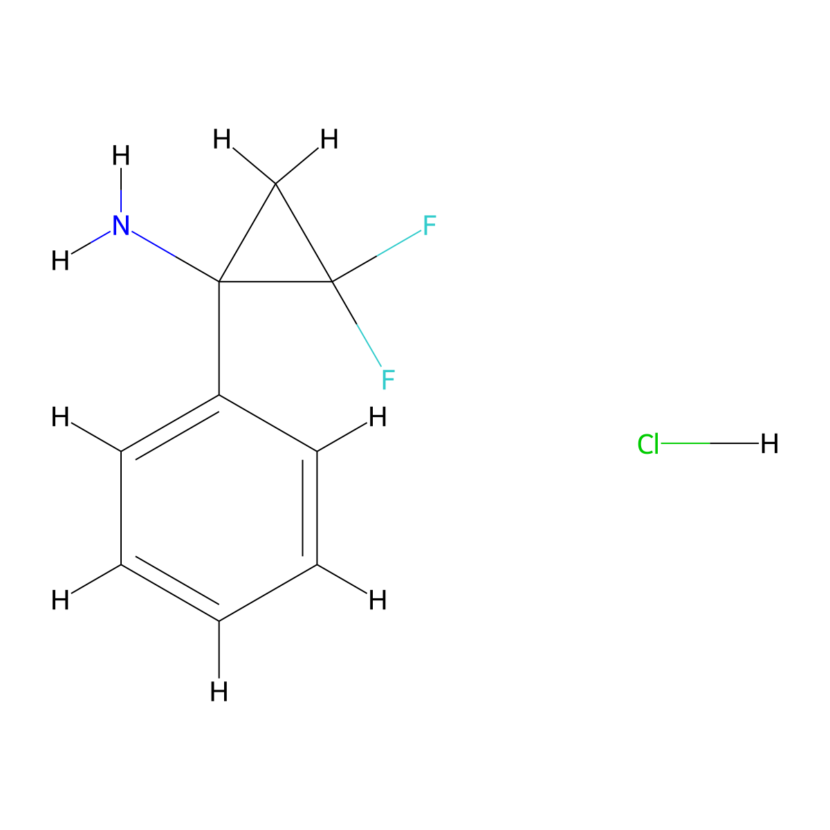 2,2-Difluoro-1-phenylcyclopropan-1-amine hydrochloride molecular structure, CAS 850088-52-7