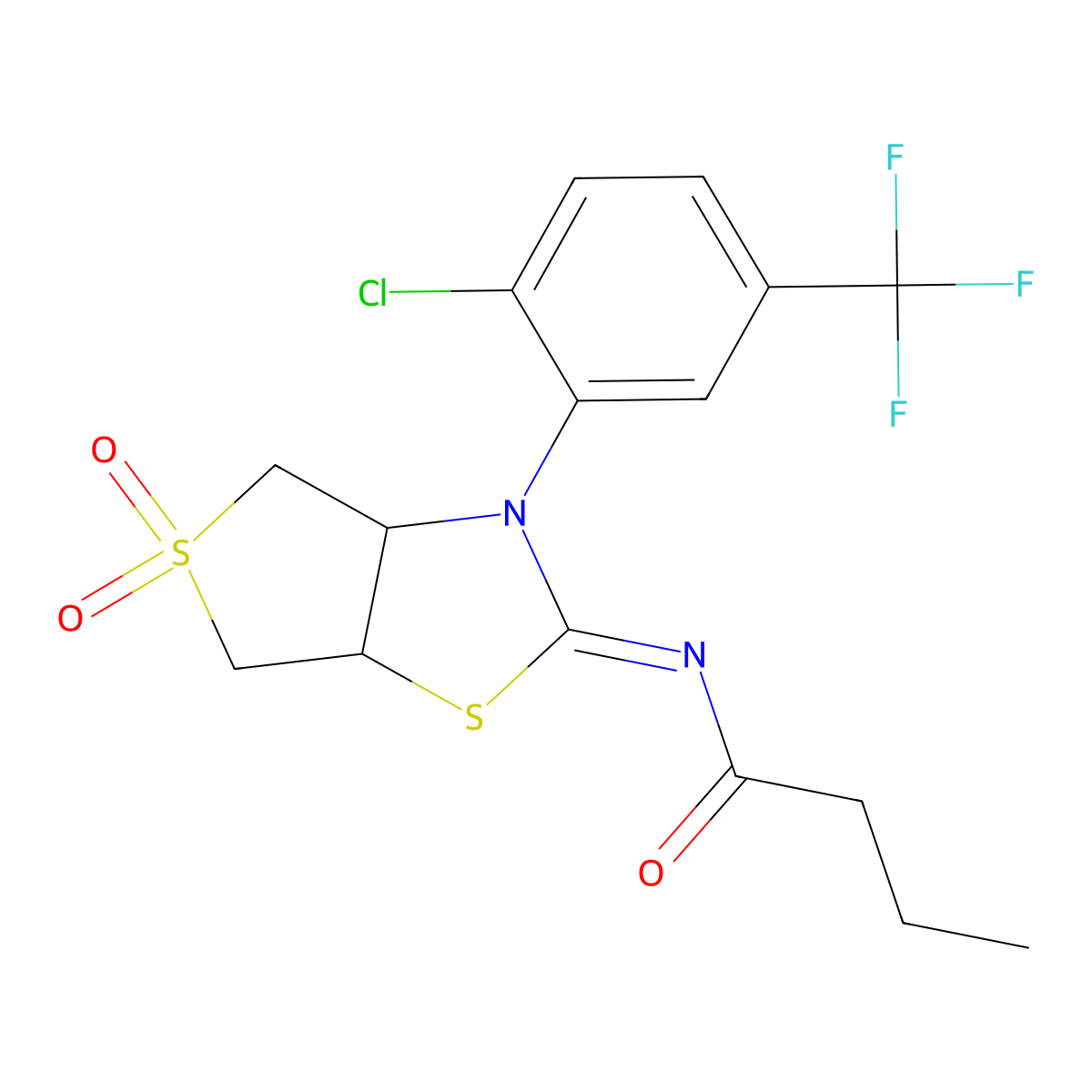 N-[(2Z)-3-[2-chloro-5-(trifluoromethyl)phenyl]-5,5-dioxidotetrahydrothieno[3,4-d][1,3]thiazol-2(3H)-ylidene]butanamide molecular structure, CAS 850157-12-9