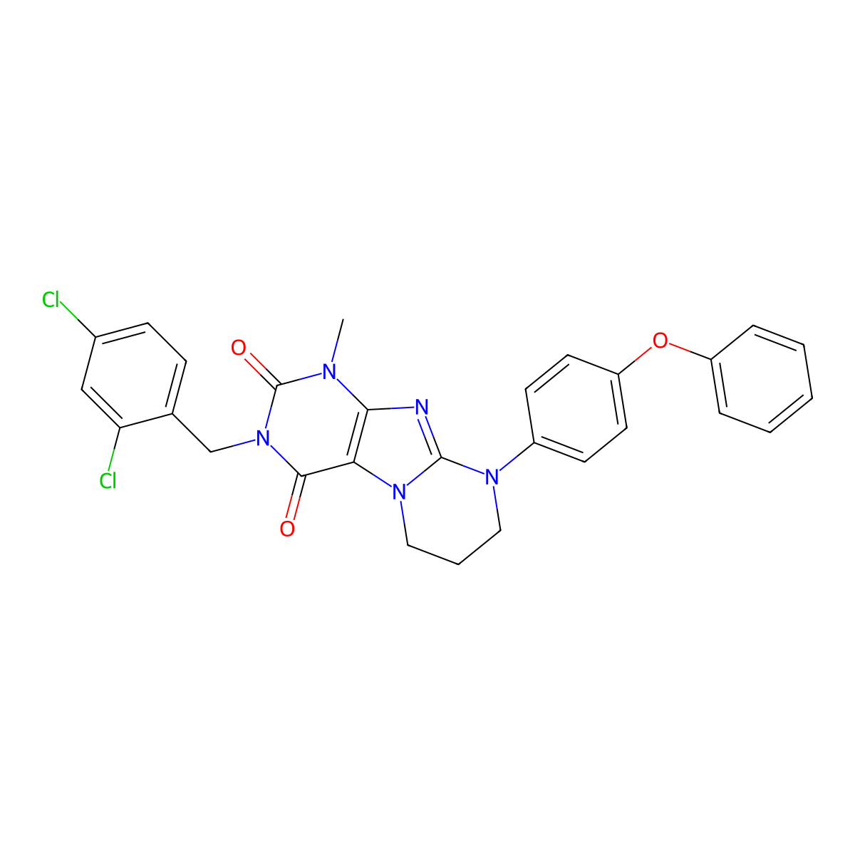 3-[(2,4-dichlorophenyl)methyl]-1-methyl-9-(4-phenoxyphenyl)-7,8-dihydro-6H-purino[7,8-a]pyrimidine-2,4-dione molecular structure, CAS 850157-24-3