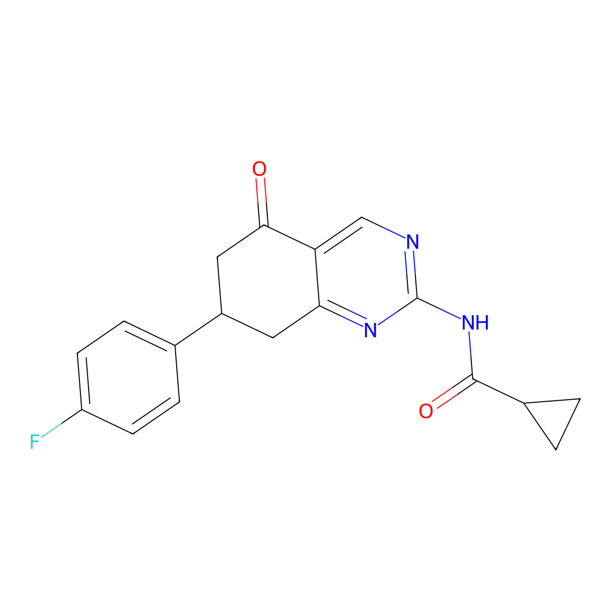 N-[7-(4-fluorophenyl)-5-oxo-5,6,7,8-tetrahydroquinazolin-2-yl]cyclopropanecarboxamide molecular structure, CAS 850157-74-3