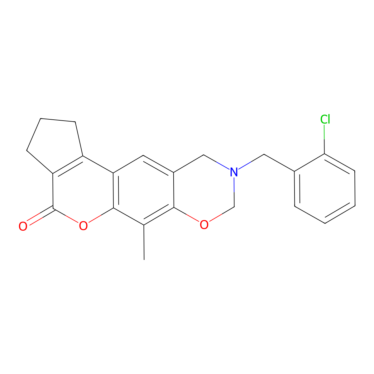 9-(2-chlorobenzyl)-6-methyl-2,3,9,10-tetrahydro-8H-cyclopenta[3,4]chromeno[6,7-e][1,3]oxazin-4(1H)-one molecular structure, CAS 850158-11-1