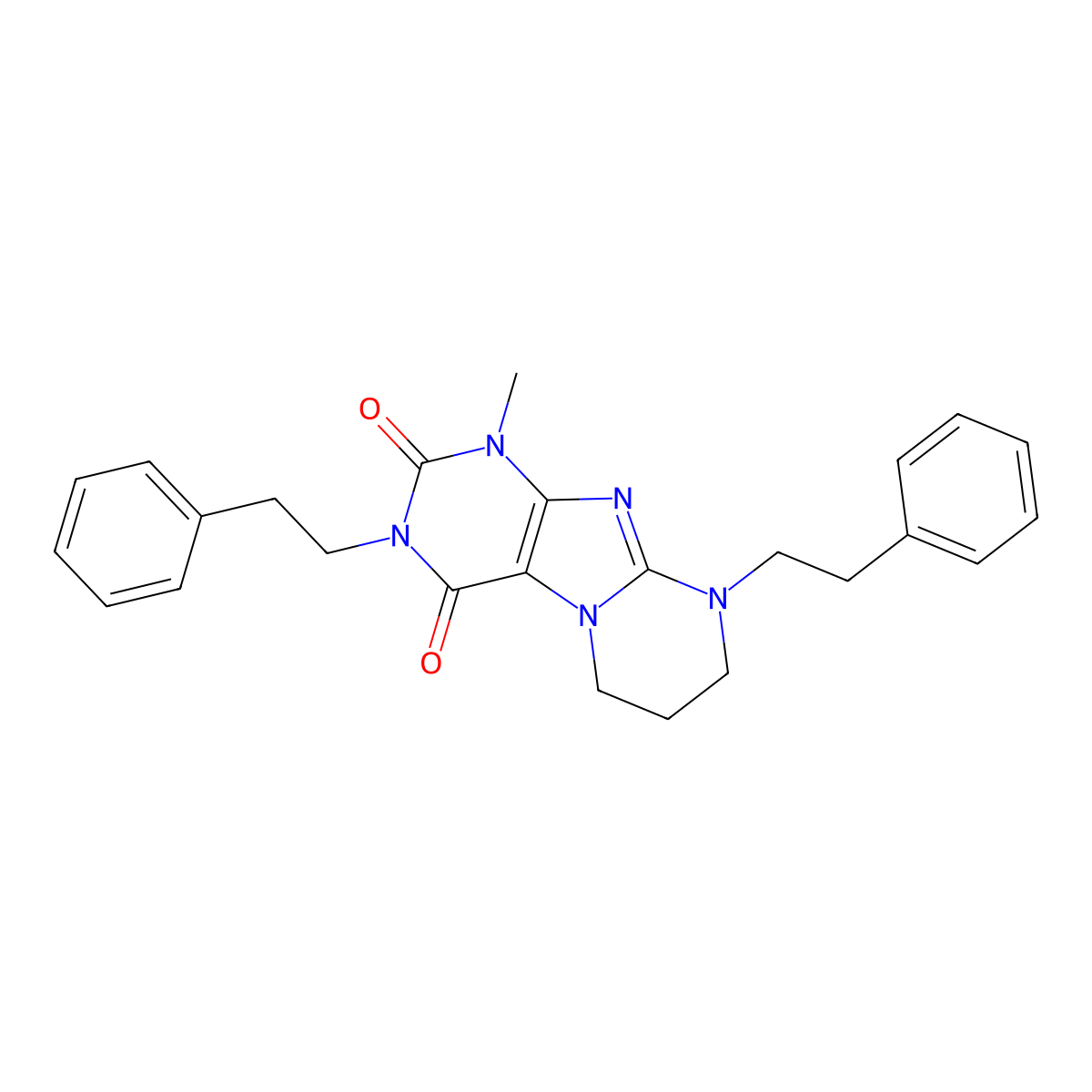 1-methyl-3,9-diphenethyl-6,7,8,9-tetrahydropyrimido[2,1-f]purine-2,4(1H,3H)-dione molecular structure, CAS 850158-61-1