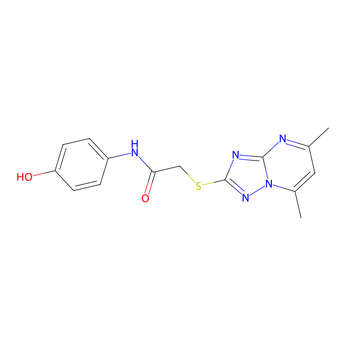 2-[(5,7-dimethyl[1,2,4]triazolo[1,5-a]pyrimidin-2-yl)sulfanyl]-N-(4-hydroxyphenyl)acetamide molecular structure, CAS 850158-72-4
