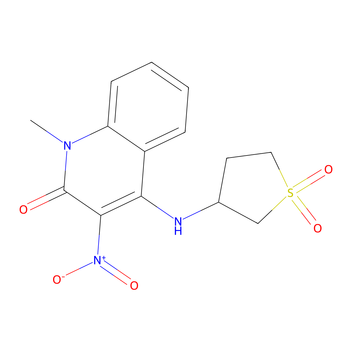 4-((1,1-dioxidotetrahydrothiophen-3-yl)amino)-1-methyl-3-nitroquinolin-2(1H)-one molecular structure, CAS 850158-86-0