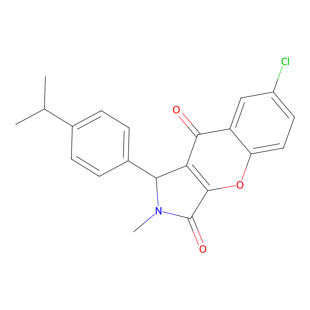 7-Chloro-1-(4-isopropylphenyl)-2-methyl-1,2-dihydrochromeno[2,3-c]pyrrole-3,9-dione molecular structure, CAS 850160-15-5