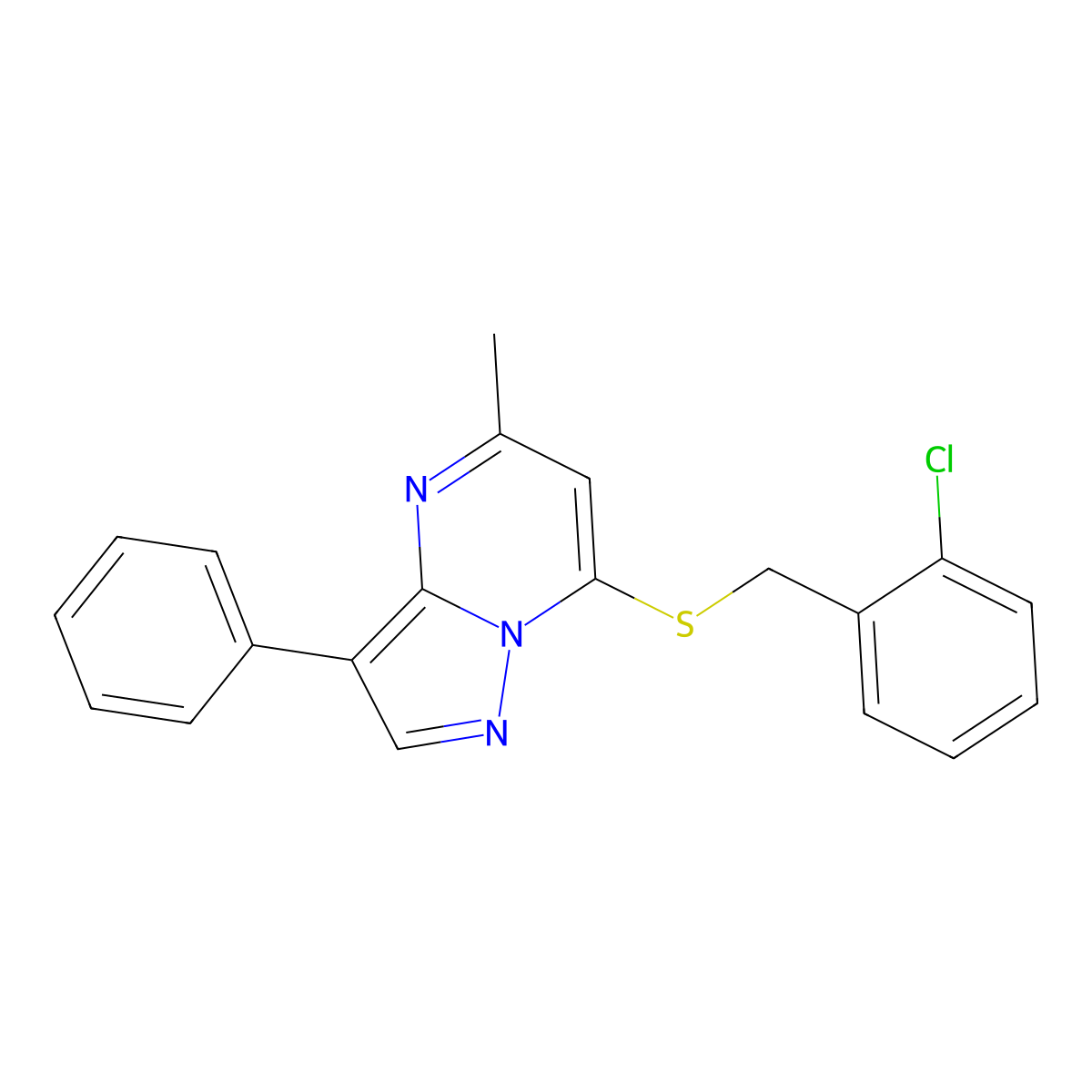 7-[(2-Chlorobenzyl)sulfanyl]-5-methyl-3-phenylpyrazolo[1,5-a]pyrimidine molecular structure, CAS 850160-41-7