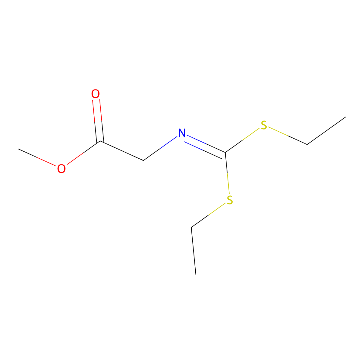 Methyl 2-{[bis(ethylsulfanyl)methylidene]amino}acetate molecular structure, CAS 850162-97-9