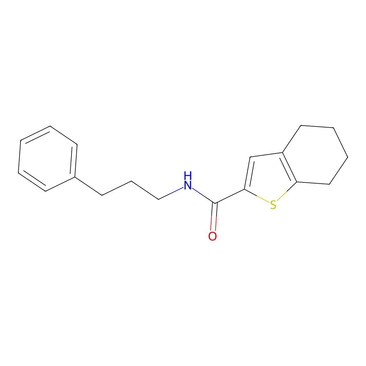 N-(3-phenylpropyl)-4,5,6,7-tetrahydro-1-benzothiophene-2-carboxamide molecular structure, CAS 850168-31-9