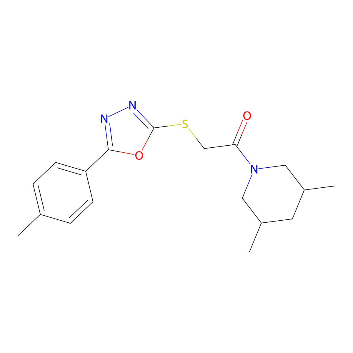 1-(3,5-Dimethylpiperidin-1-yl)-2-[[5-(4-methylphenyl)-1,3,4-oxadiazol-2-yl]sulfanyl]ethanone molecular structure, CAS 850170-23-9