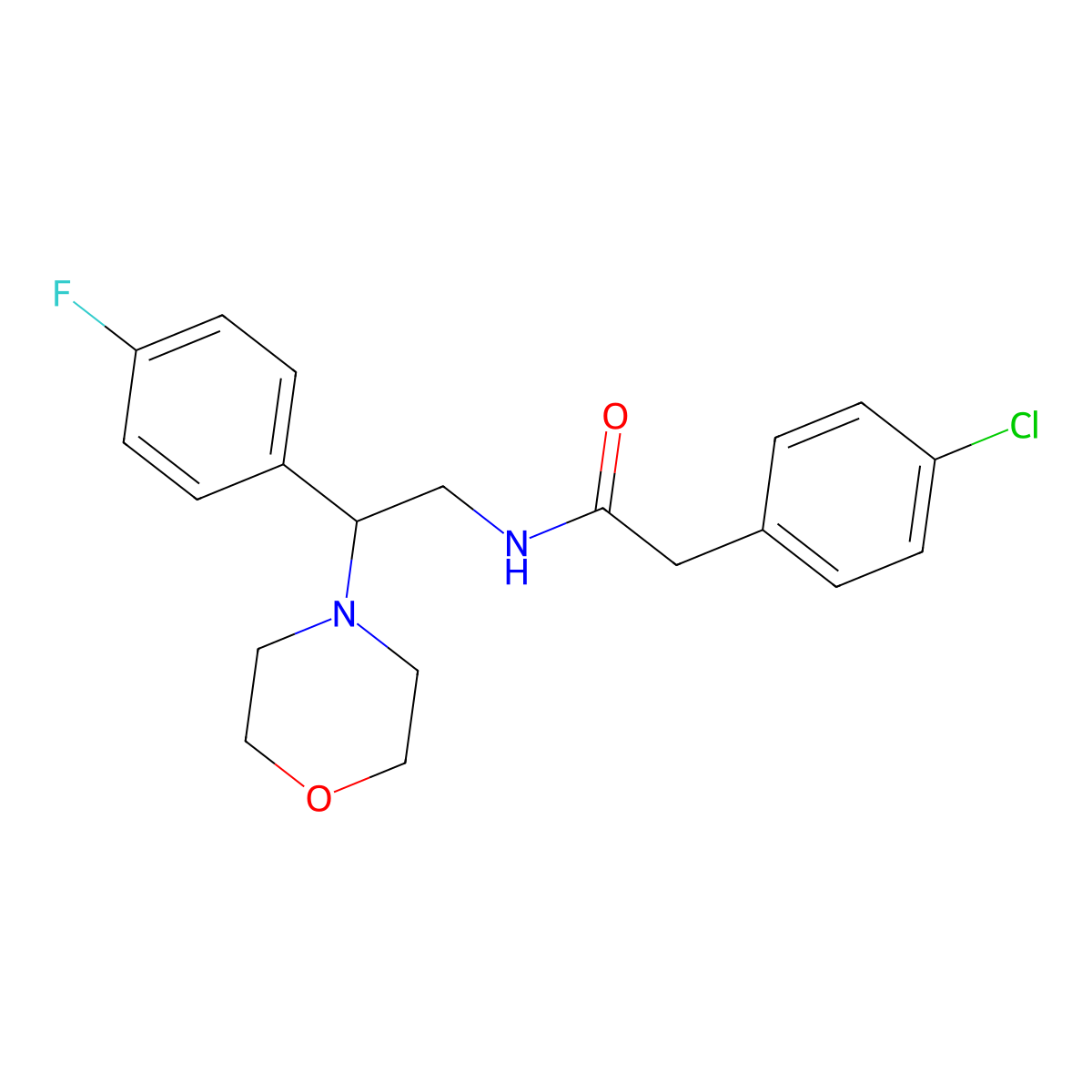 2-(4-chlorophenyl)-N-(2-(4-fluorophenyl)-2-morpholinoethyl)acetamide molecular structure, CAS 850184-17-7