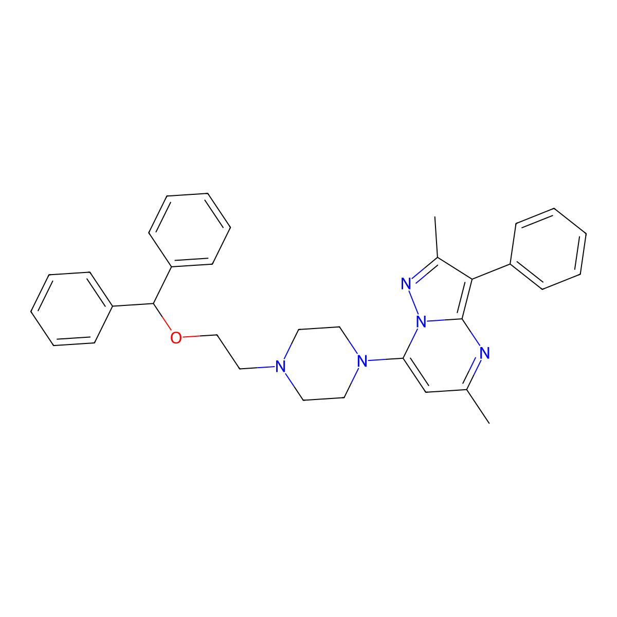 7-{4-[2-(Diphenylmethoxy)ethyl]piperazin-1-yl}-2,5-dimethyl-3-phenylpyrazolo[1,5-a]pyrimidine molecular structure, CAS 850186-84-4