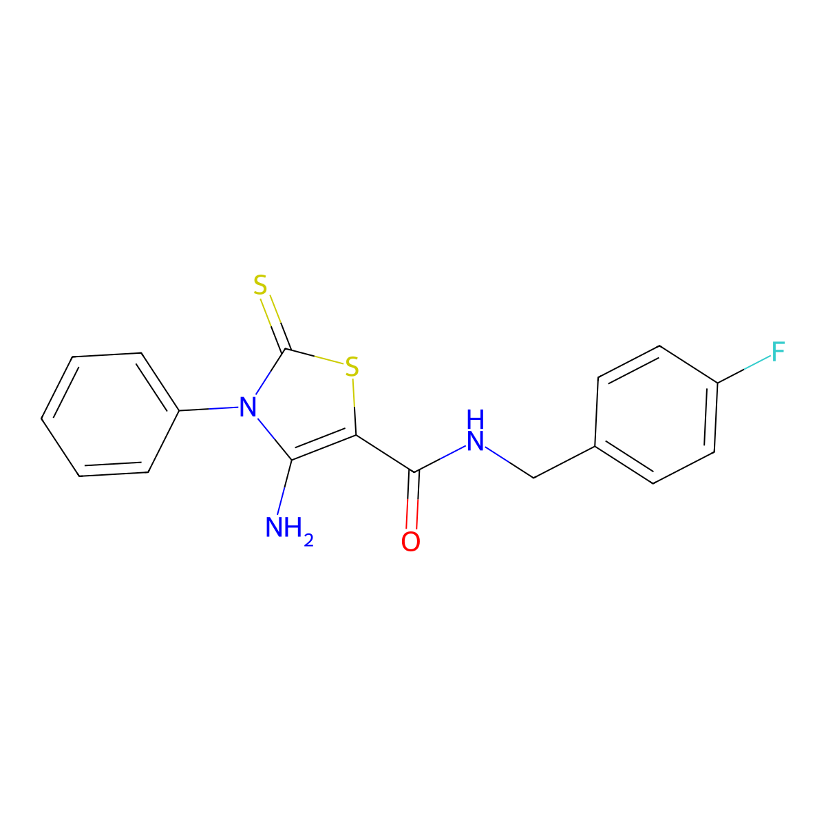 4-amino-N-(4-fluorobenzyl)-3-phenyl-2-thioxo-2,3-dihydro-1,3-thiazole-5-carboxamide molecular structure, CAS 850187-01-8