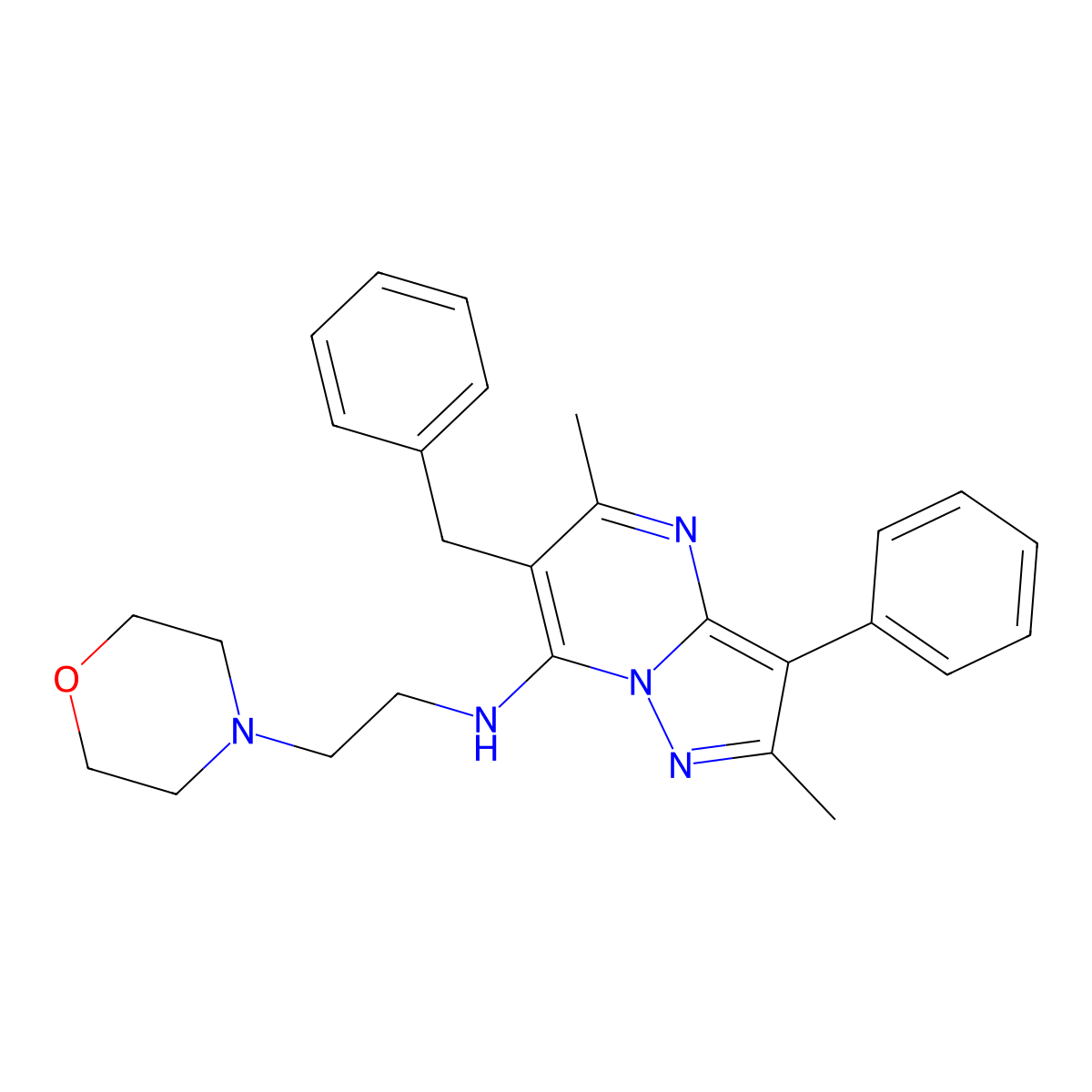 6-benzyl-2,5-dimethyl-N-[2-(morpholin-4-yl)ethyl]-3-phenylpyrazolo[1,5-a]pyrimidin-7-amine molecular structure, CAS 850187-50-7