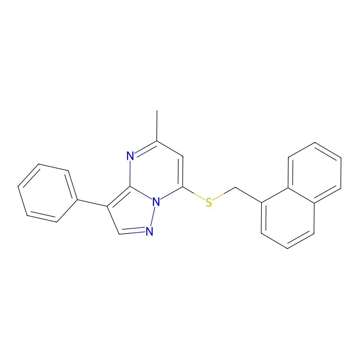 5-Methyl-7-[(naphthalen-1-ylmethyl)sulfanyl]-3-phenylpyrazolo[1,5-a]pyrimidine molecular structure, CAS 850187-81-4