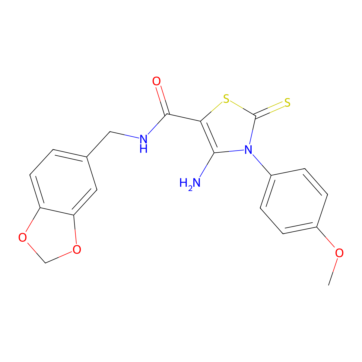 4-amino-N-(1,3-benzodioxol-5-ylmethyl)-3-(4-methoxyphenyl)-2-thioxo-2,3-dihydro-1,3-thiazole-5-carboxamide molecular structure, CAS 850188-63-5