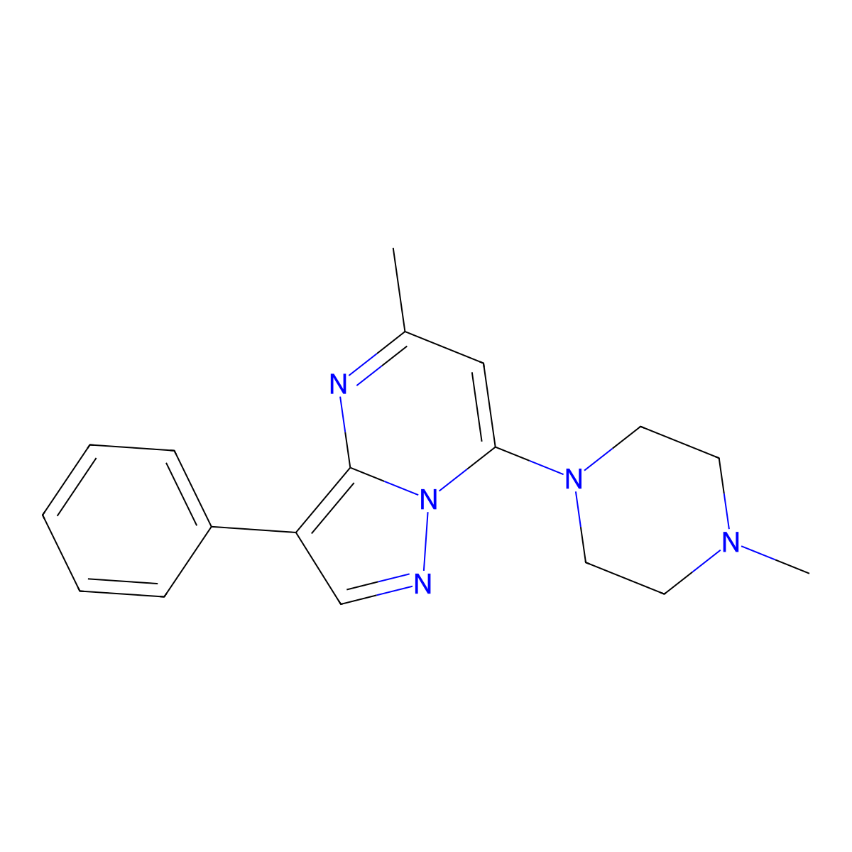 5-Methyl-7-(4-methylpiperazin-1-yl)-3-phenylpyrazolo[1,5-a]pyrimidine molecular structure, CAS 850188-72-6