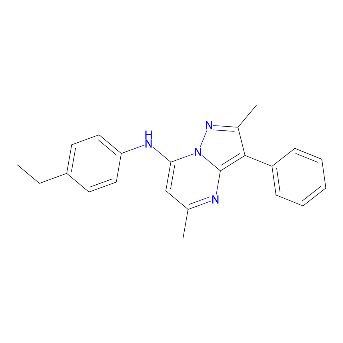 N-(4-ethylphenyl)-2,5-dimethyl-3-phenylpyrazolo[1,5-a]pyrimidin-7-amine molecular structure, CAS 850188-83-9