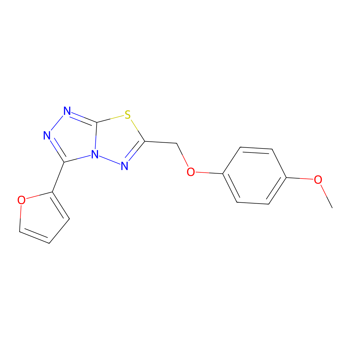 3-(Furan-2-yl)-6-[(4-methoxyphenoxy)methyl]-[1,2,4]triazolo[3,4-b][1,3,4]thiadiazole molecular structure, CAS 850188-91-9
