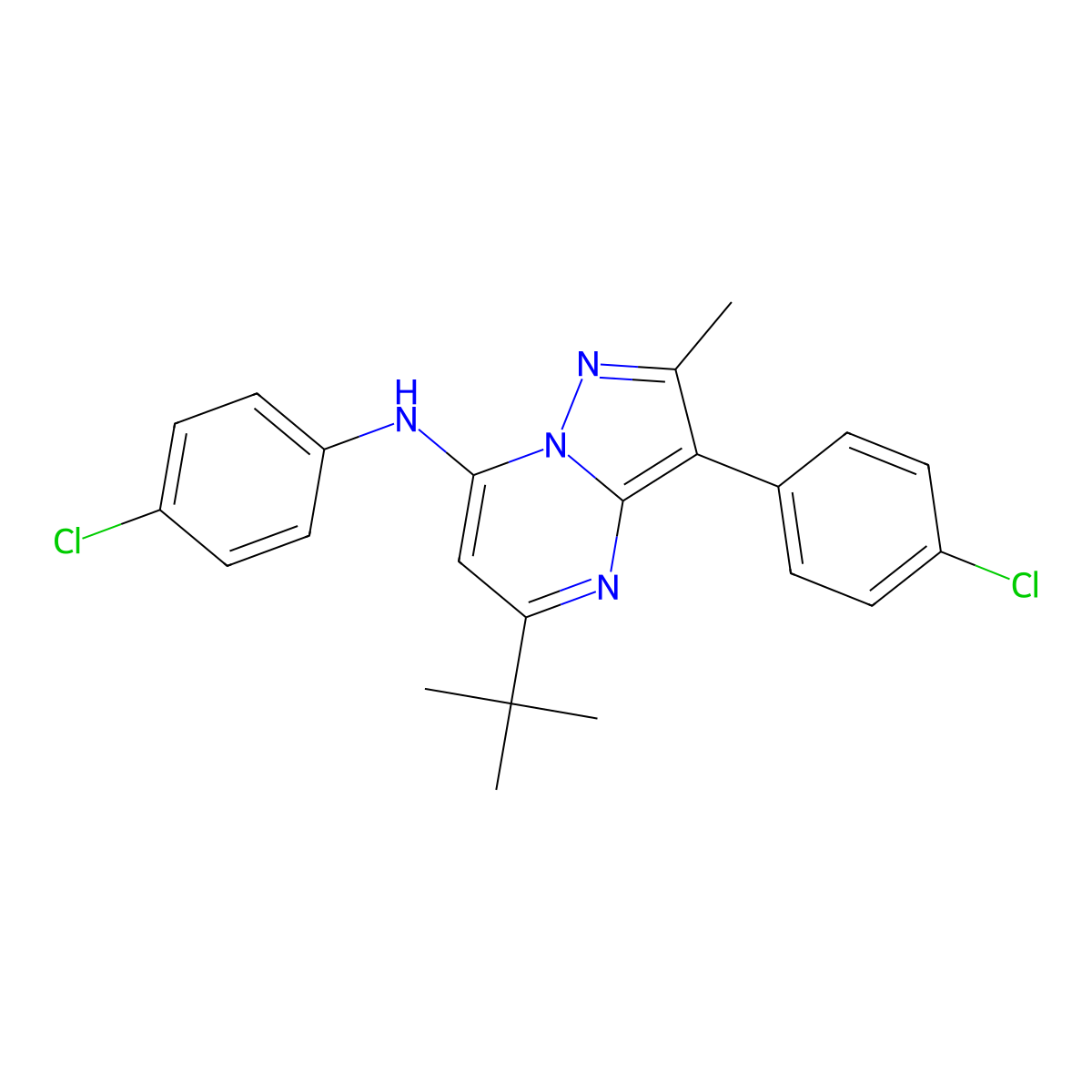 5-tert-butyl-N,3-bis(4-chlorophenyl)-2-methylpyrazolo[1,5-a]pyrimidin-7-amine molecular structure, CAS 850188-92-0