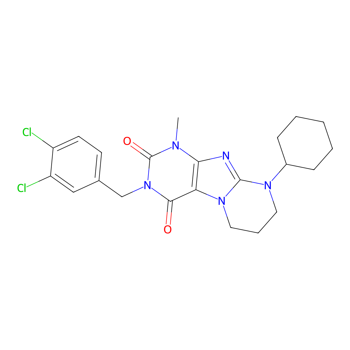 9-cyclohexyl-3-[(3,4-dichlorophenyl)methyl]-1-methyl-7,8-dihydro-6H-purino[7,8-a]pyrimidine-2,4-dione molecular structure, CAS 850189-13-8