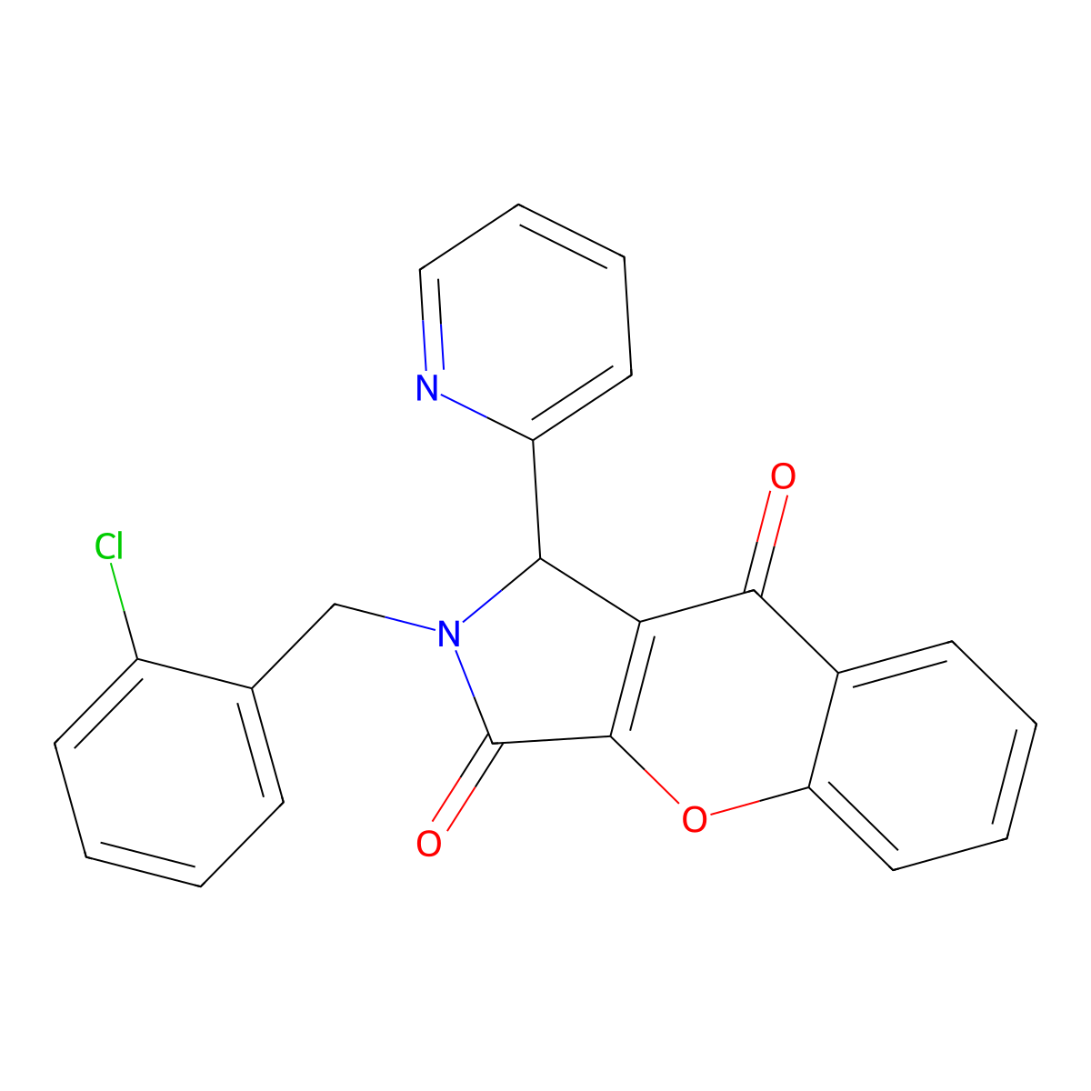 2-(2-Chlorobenzyl)-1-(pyridin-2-yl)-1,2-dihydrochromeno[2,3-c]pyrrole-3,9-dione molecular structure, CAS 850189-37-6