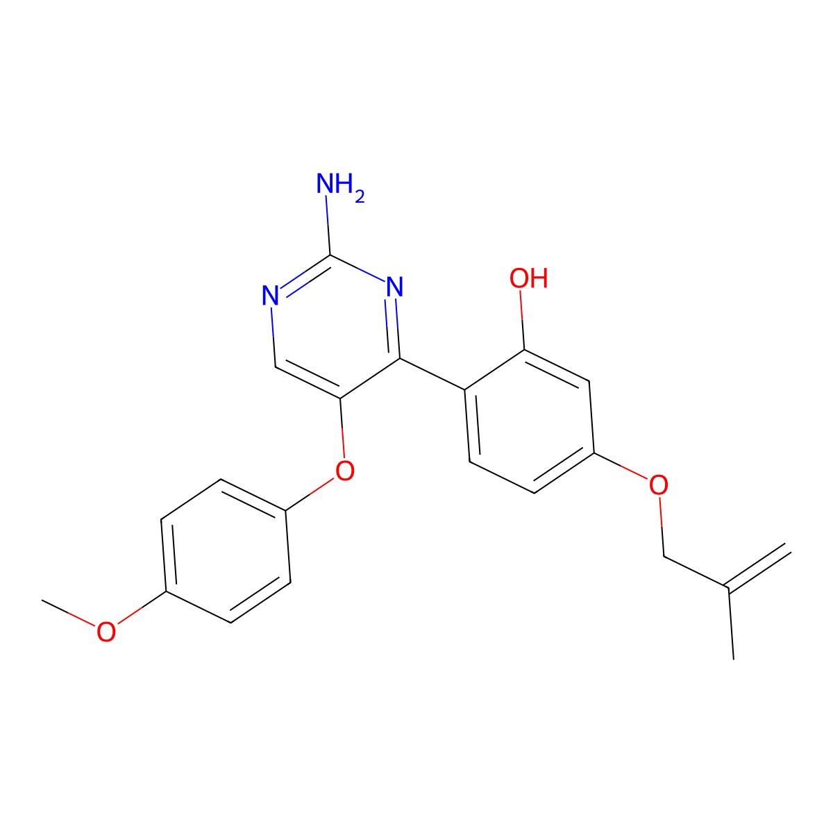 6-[2-amino-5-(4-methoxyphenoxy)-1H-pyrimidin-6-ylidene]-3-(2-methylprop-2-enoxy)-1-cyclohexa-2,4-dienone molecular structure, CAS 850189-54-7