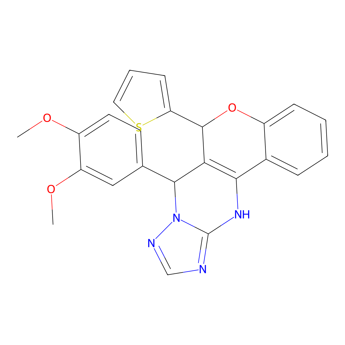 7-(3,4-dimethoxyphenyl)-6-(thiophen-2-yl)-7,12-dihydro-6H-chromeno[4,3-d][1,2,4]triazolo[1,5-a]pyrimidine molecular structure, CAS 850189-64-9