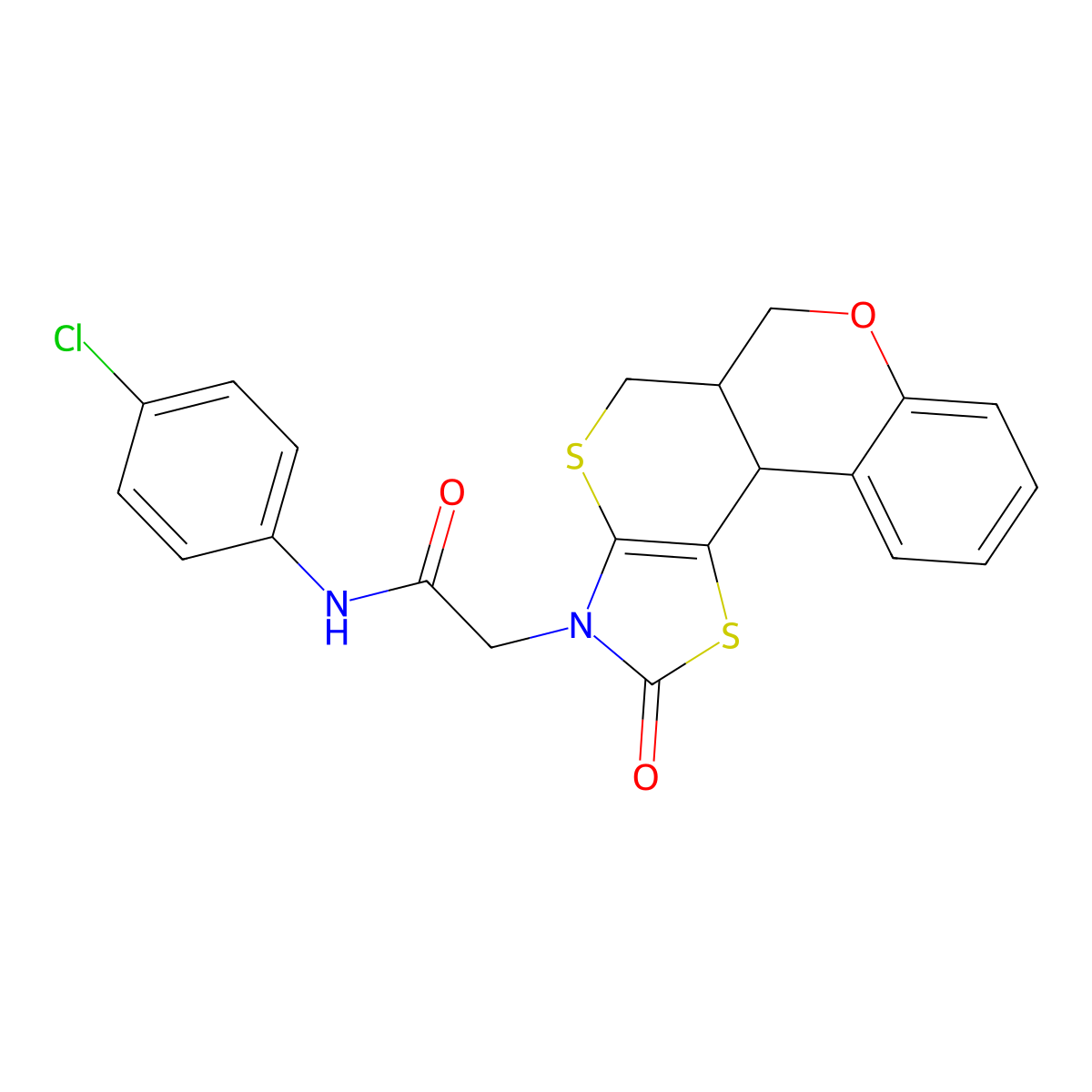 N-(4-Chloro-phenyl)-2-(2-oxo-5a,11b-dihydro-5H,6H-7-oxa-1,4-dithia-3-aza-cyclopenta[c]phenanthren-3-yl)-acetamide molecular structure, CAS 850189-80-9
