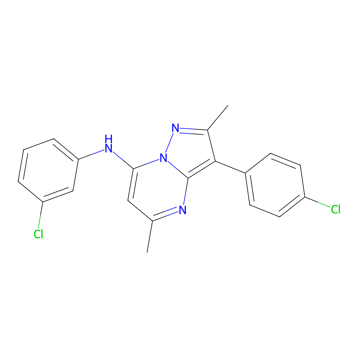 N-(3-chlorophenyl)-3-(4-chlorophenyl)-2,5-dimethylpyrazolo[1,5-a]pyrimidin-7-amine molecular structure, CAS 850190-04-4