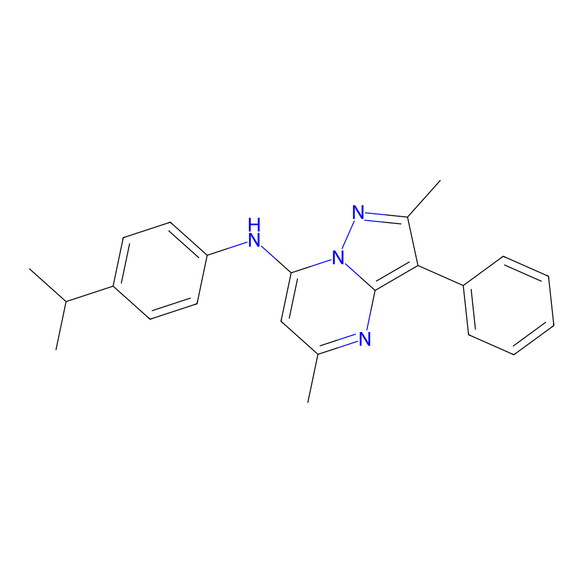 2,5-dimethyl-3-phenyl-N-[4-(propan-2-yl)phenyl]pyrazolo[1,5-a]pyrimidin-7-amine molecular structure, CAS 850190-49-7