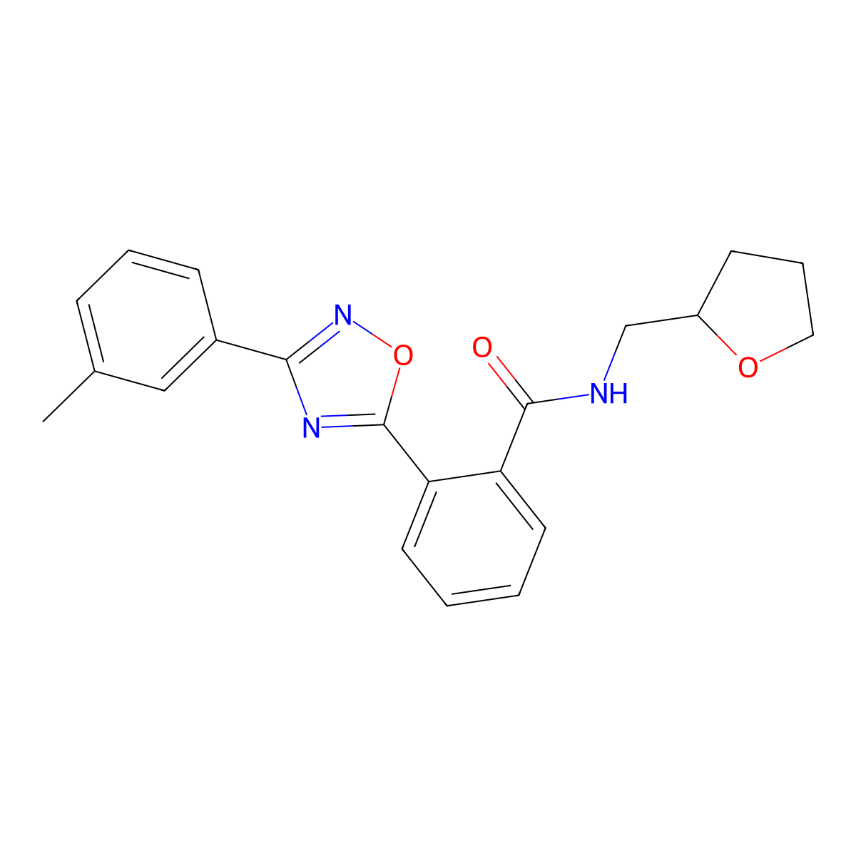 2-[3-(3-methylphenyl)-1,2,4-oxadiazol-5-yl]-N-(oxolan-2-ylmethyl)benzamide molecular structure, CAS 850190-53-3