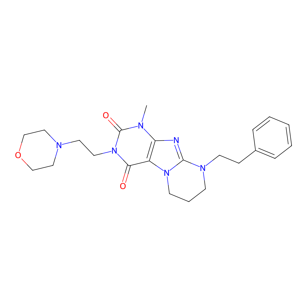 1-methyl-3-(2-morpholinoethyl)-9-phenethyl-6,7,8,9-tetrahydropyrimido[2,1-f]purine-2,4(1H,3H)-dione molecular structure, CAS 850190-66-8