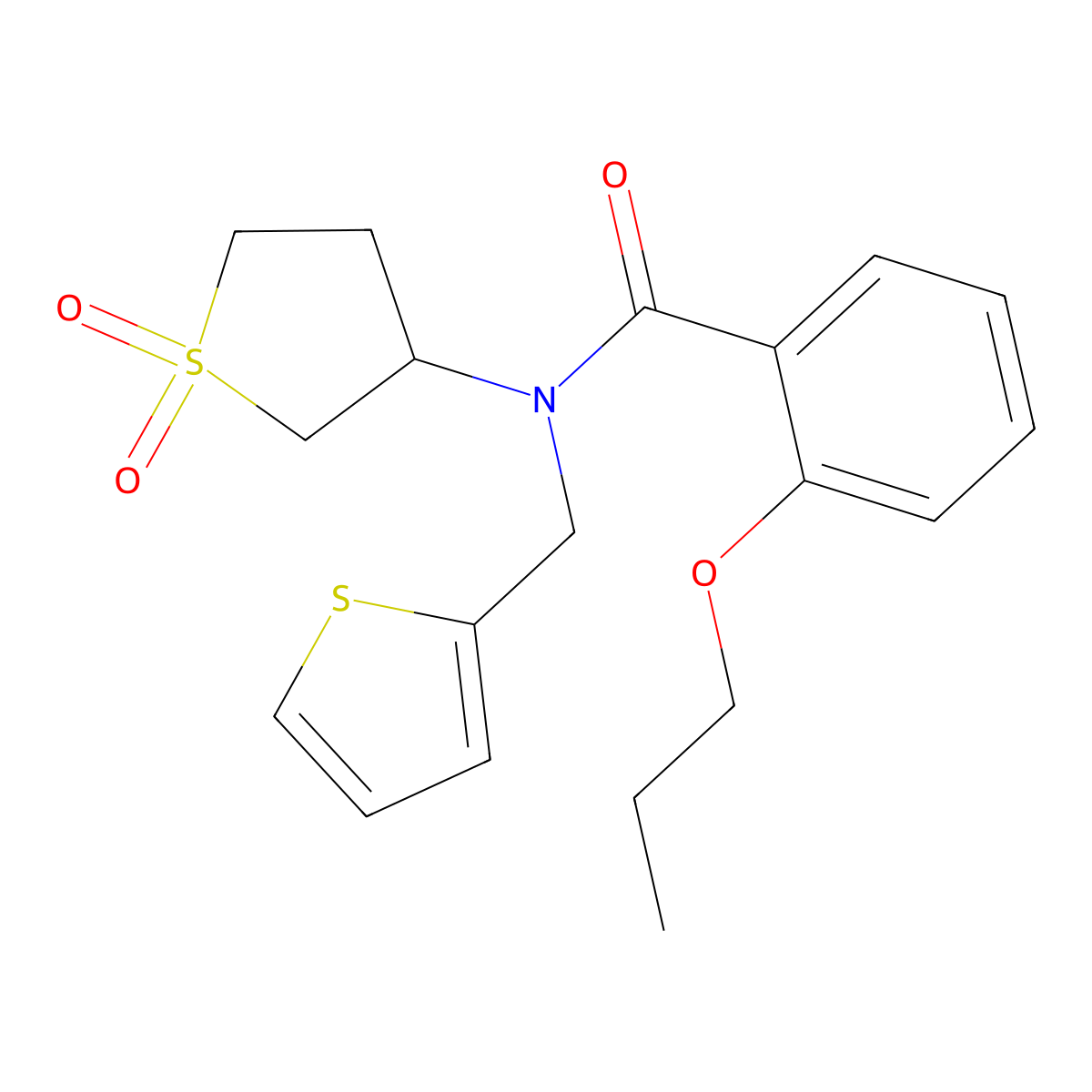 N-(1,1-dioxidotetrahydrothiophen-3-yl)-2-propoxy-N-(thiophen-2-ylmethyl)benzamide molecular structure, CAS 850190-85-1