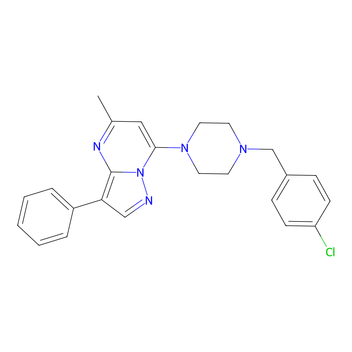 7-(4-(4-Chlorobenzyl)piperazin-1-yl)-5-methyl-3-phenylpyrazolo[1,5-a]pyrimidine molecular structure, CAS 850190-99-7