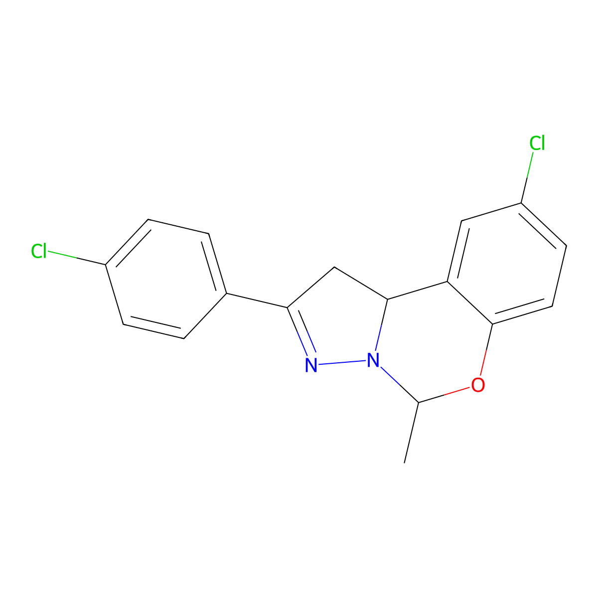 9-Chloro-2-(4-chlorophenyl)-5-methyl-1,10b-dihydropyrazolo[1,5-c][1,3]benzoxazine molecular structure, CAS 850191-28-5