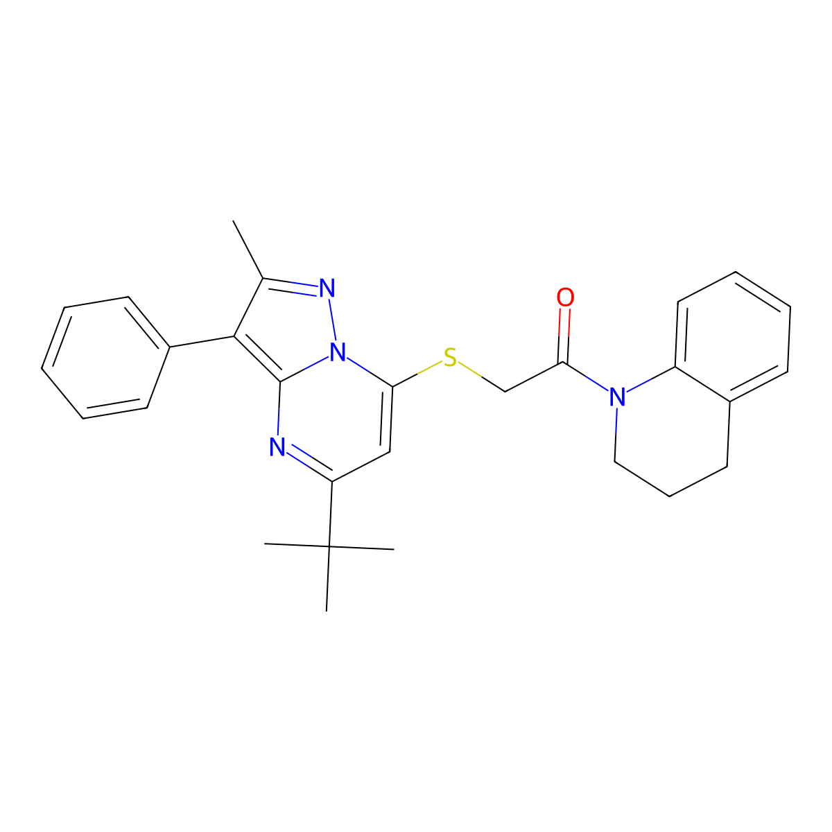 2-[(5-tert-butyl-2-methyl-3-phenylpyrazolo[1,5-a]pyrimidin-7-yl)sulfanyl]-1-(3,4-dihydroquinolin-1(2H)-yl)ethanone molecular structure, CAS 850191-94-5